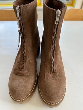 Tan/Brown Suede Zipper Boots Size 10/EU 41
